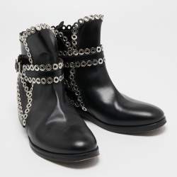 Alaia Black Leather Studded Ankle Boots Size 36