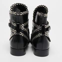 Alaia Black Leather Studded Ankle Boots Size 36