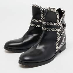Alaia Black Leather Studded Ankle Boots Size 36