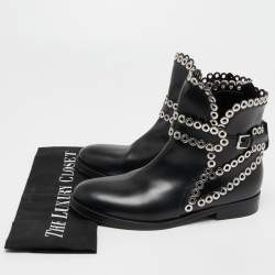 Alaia Black Leather Studded Ankle Boots Size 36