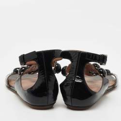 Pre Owned Alaia Black Patent Leather Bombe Flat Ankle Strap Sandals Size 38