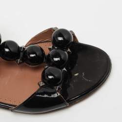 Pre Owned Alaia Black Patent Leather Bombe Flat Ankle Strap Sandals Size 38