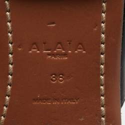 Pre Owned Alaia Black Patent Leather Bombe Flat Ankle Strap Sandals Size 38