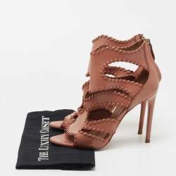 Pre Owned Alaia Brown Leather Whipstitch Trim Cut Out Sandals Size 38