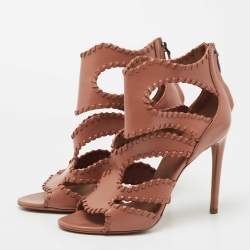Pre Owned Alaia Brown Leather Whipstitch Trim Cut Out Sandals Size 38