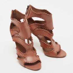 Pre Owned Alaia Brown Leather Whipstitch Trim Cut Out Sandals Size 38