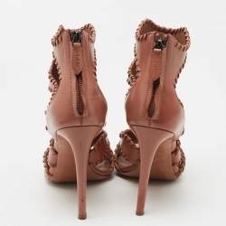 Pre Owned Alaia Brown Leather Whipstitch Trim Cut Out Sandals Size 38