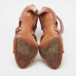 Pre Owned Alaia Brown Leather Whipstitch Trim Cut Out Sandals Size 38