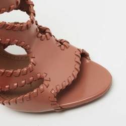 Pre Owned Alaia Brown Leather Whipstitch Trim Cut Out Sandals Size 38
