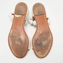 Pre Owned Alaia White Leather Bombe Flat Ankle Strap Sandals Size 38