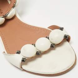 Pre Owned Alaia White Leather Bombe Flat Ankle Strap Sandals Size 38