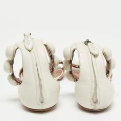 Pre Owned Alaia White Leather Bombe Flat Ankle Strap Sandals Size 38