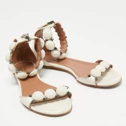 Pre Owned Alaia White Leather Bombe Flat Ankle Strap Sandals Size 38