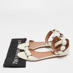 Pre Owned Alaia White Leather Bombe Flat Ankle Strap Sandals Size 38