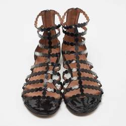 Pre Owned Alaïa Black Patent Leather Cage Flat Sandals Size 39.5