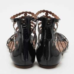 Pre Owned Alaïa Black Patent Leather Cage Flat Sandals Size 39.5