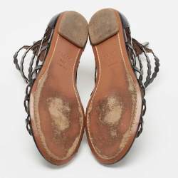 Pre Owned Alaïa Black Patent Leather Cage Flat Sandals Size 39.5