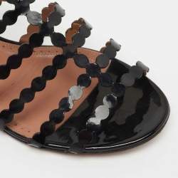 Pre Owned Alaïa Black Patent Leather Cage Flat Sandals Size 39.5