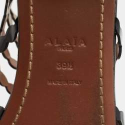 Pre Owned Alaïa Black Patent Leather Cage Flat Sandals Size 39.5