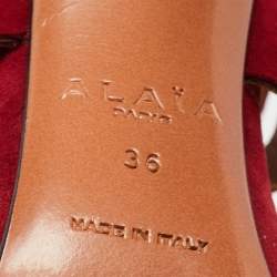 Pre Owned Alaia Burgundy Suede Laser Cut Out Ankle Cuff Sandals Size 36