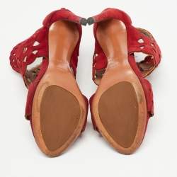 Pre Owned Alaia Burgundy Suede Laser Cut Out Ankle Cuff Sandals Size 36