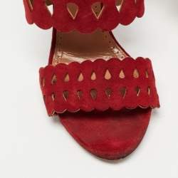 Pre Owned Alaia Burgundy Suede Laser Cut Out Ankle Cuff Sandals Size 36