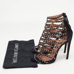 Pre Owned Alaia Black Suede  Mirror Embellished Strappy Caged Sandals Size 38.5