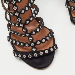 Pre Owned Alaia Black Suede  Mirror Embellished Strappy Caged Sandals Size 38.5