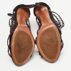 Pre Owned Alaia Black Suede  Mirror Embellished Strappy Caged Sandals Size 38.5