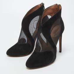 Alaia Black  Suede and Mesh Ankle Boots Size 38