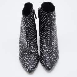Pre Owned Alaia Black Leather Eyelet Zip Booties Size 39.5