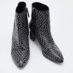 Pre Owned Alaia Black Leather Eyelet Zip Booties Size 39.5