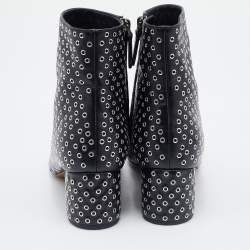 Pre Owned Alaia Black Leather Eyelet Zip Booties Size 39.5