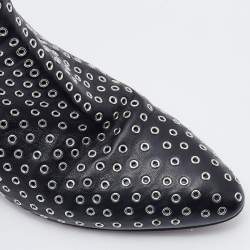 Pre Owned Alaia Black Leather Eyelet Zip Booties Size 39.5