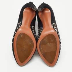 Pre Owned Alaia Black/White Floral Cut Out Suede Booties Size 38.5