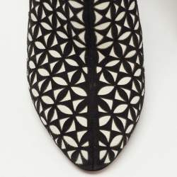 Pre Owned Alaia Black/White Floral Cut Out Suede Booties Size 38.5