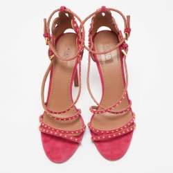 Alaia Pink Suede Studded Strappy Ankle Strap Sandals Size 39