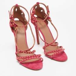 Alaia Pink Suede Studded Strappy Ankle Strap Sandals Size 39