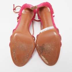 Alaia Pink Suede Studded Strappy Ankle Strap Sandals Size 39