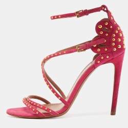 Alaia Pink Suede Studded Strappy Ankle Strap Sandals Size 39