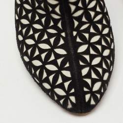 Pre Owned Alaia Black/White Suede Floral Cut Out Ankle Boots Size 37.5