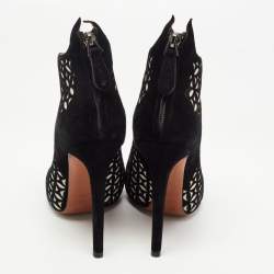Pre Owned Alaia Black/White Suede Floral Cut Out Ankle Boots Size 37.5