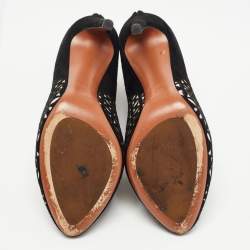 Pre Owned Alaia Black/White Suede Floral Cut Out Ankle Boots Size 37.5