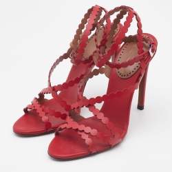 Pre Owned Alaia Red Leather Ankle Strap Sandals Size 37