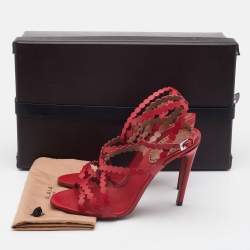 Pre Owned Alaia Red Leather Ankle Strap Sandals Size 37