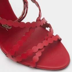 Pre Owned Alaia Red Leather Ankle Strap Sandals Size 37