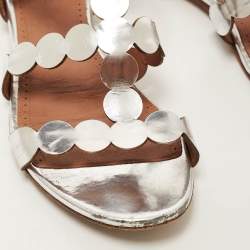 Pre Owned Alaia Silver Leather Ankle Strap Flat Sandals Size 38