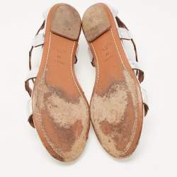 Pre Owned Alaia Silver Leather Ankle Strap Flat Sandals Size 38