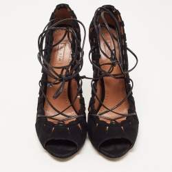 Alaia Black Suede Scallop Trim Open Toe Pumps Size 39.5