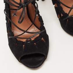 Alaia Black Suede Scallop Trim Open Toe Pumps Size 39.5